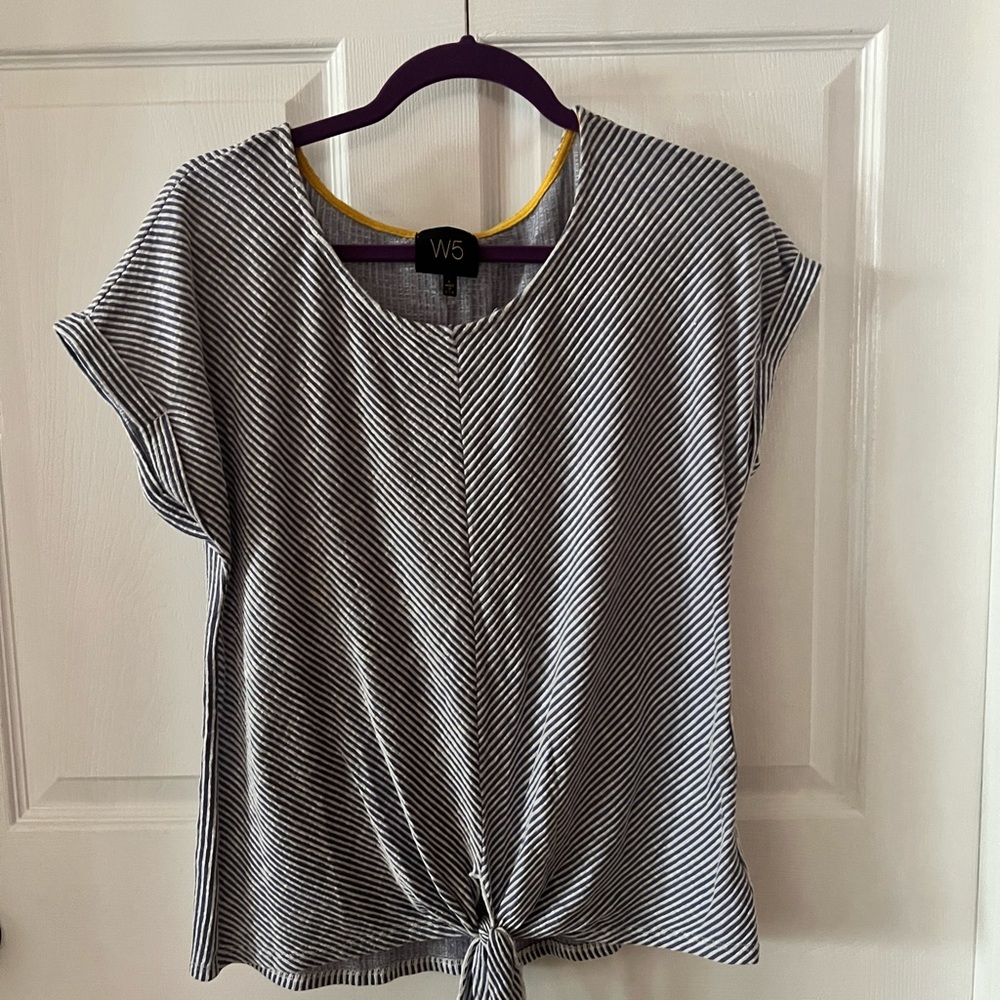 Blue and White Striped Top w/ Front Tie